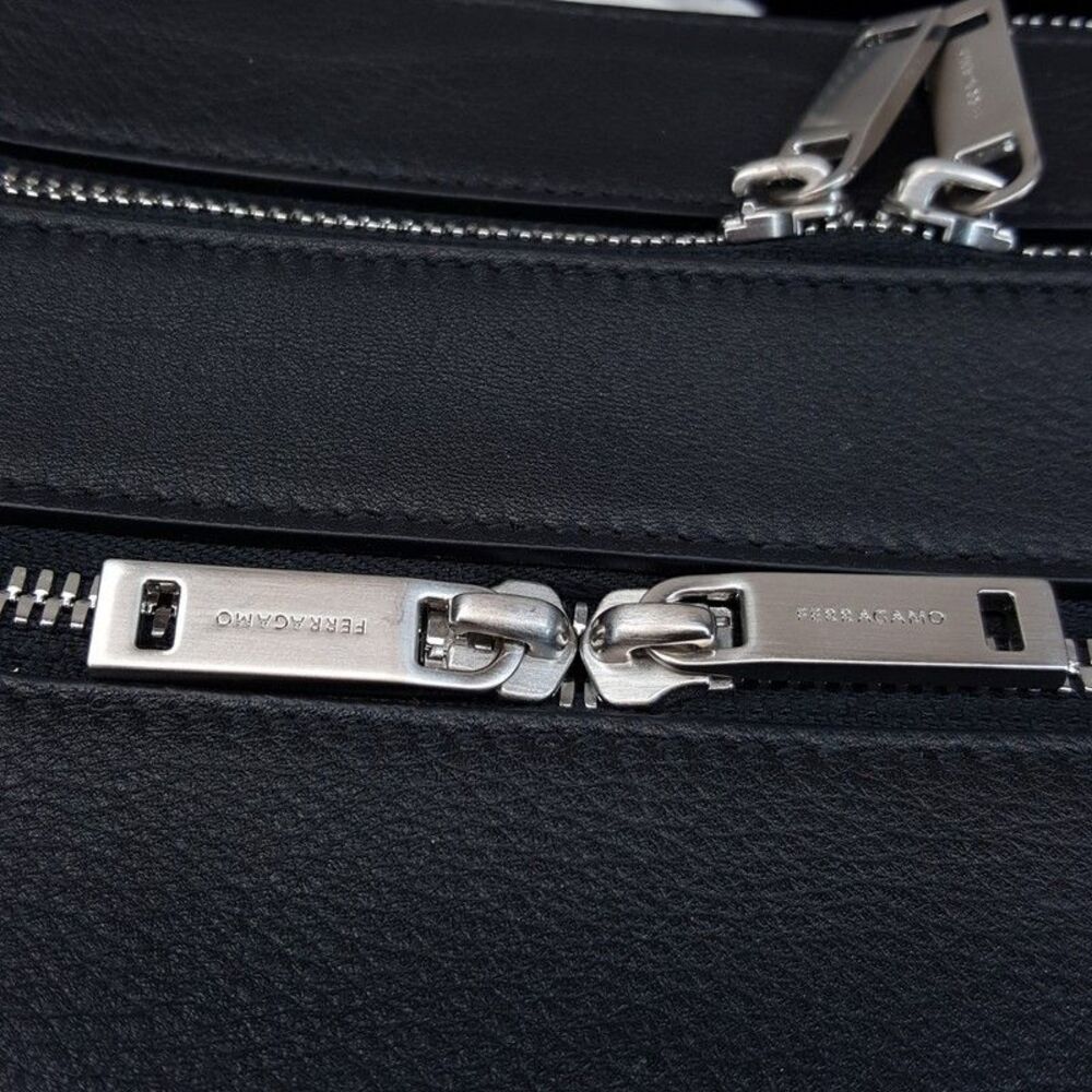 SALVATORE FERRAGAMO Mens Star Black Leather Triple Zip Tote Briefcase $3300 - Picture 13 of 16
